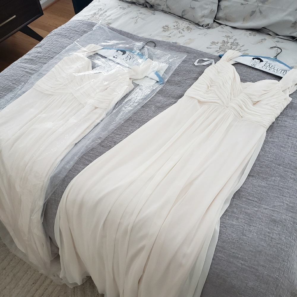 2 identical ivory chiffon bridesmaid dresses